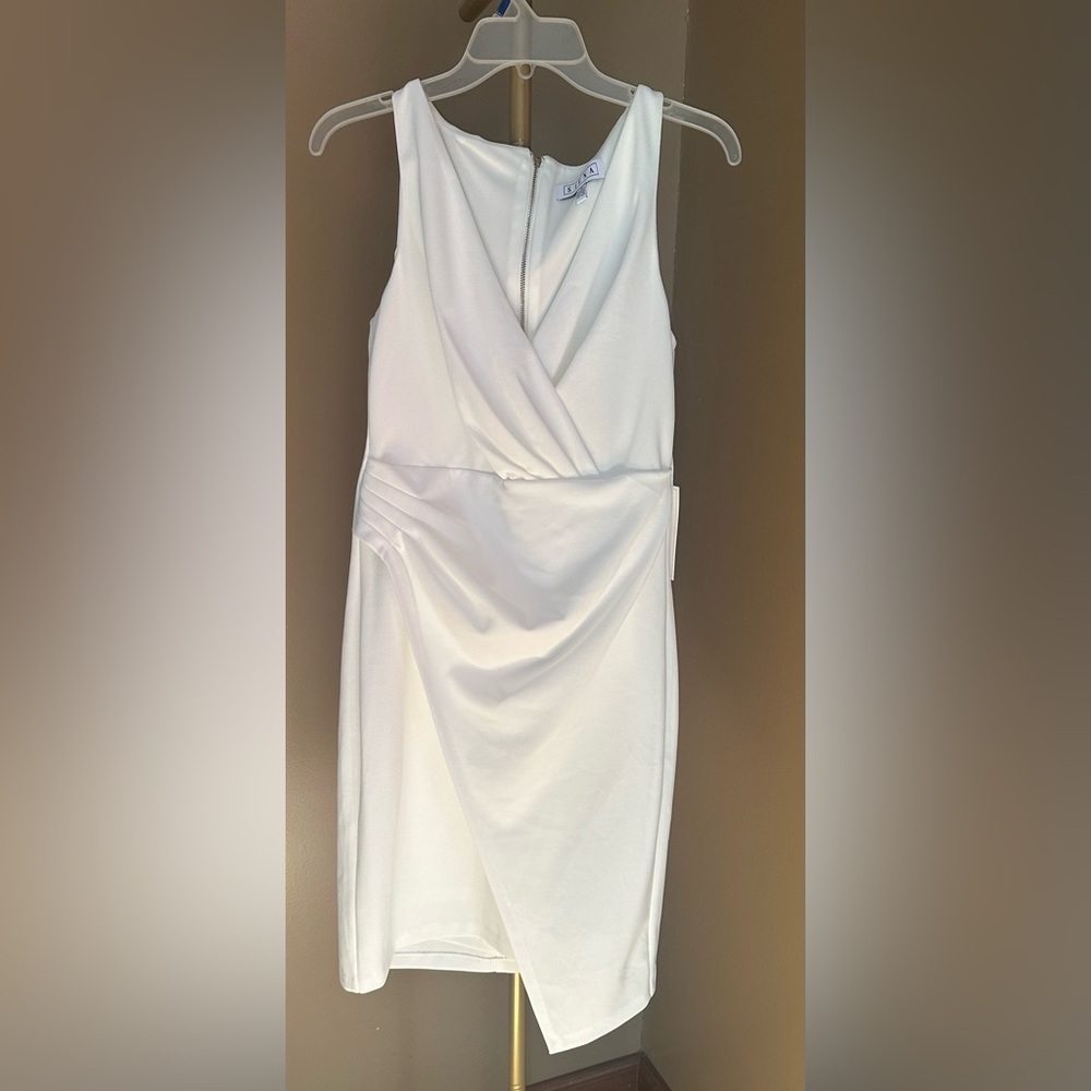 Siena Studio White Strapless Faux-Wrap Cocktail Dress